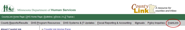Title: screen shot of CountyLink website - Description: Screen shot of the CountyLink website showing the selection of TrainLink tab.