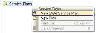Tree View – Service Plans Folder – New State Service Plan