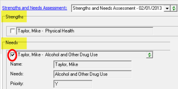 Setup Tab – Priority Strengths and Needs Checkboxes