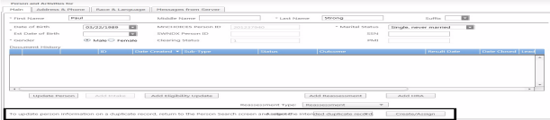The person and activities screen showing the update person message at the bottom that is overlapping the assigner drop down.