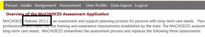 about mnchoices page showing the 20.5.1 release number