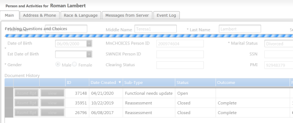 Screenshot of a reassessment screen showing the infinite barber pole.
