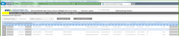 Screenshot of the Assessment Queue, with the infinite barber pole graying out the selections. 