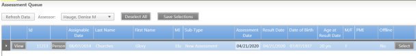 Screenshot of the Assessment Queue