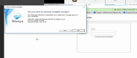 Screenshot of an alert message reading "Do you want to increase available storage?"