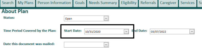 screen shot of the plan start date showing the date changed to 10/31/2020 because of daylight savings time