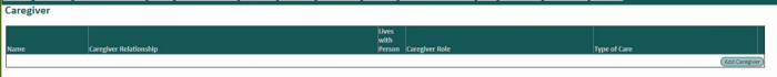 screen shot of the caregiver screen showing no caregiver entered