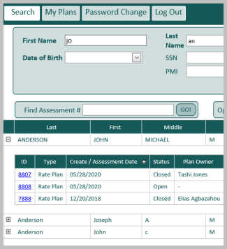 search screen showing the search results on the initial search