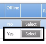 Offline column showing yes with the select button beside it