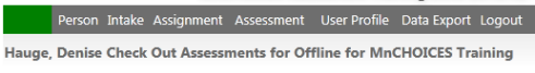 Assessment showing check out assessment for offline for command