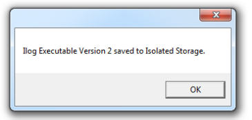 Notification box stating ilog executable version 2 saved to isolated storage