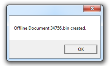 Notification box stating offline document .bin created