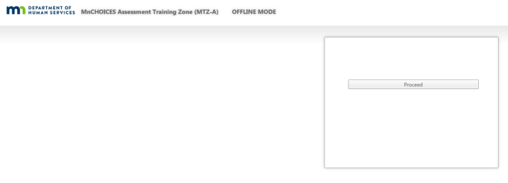 Assessment screen showing proceed button