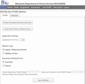 MnCHOICES Screenshot: Edit My User Profile Options page. 