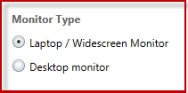 MnCHOICES Screenshot: Monitor Type. Radio buttons for Laptop/Widescreen Monitor and Desktop Monitor. 