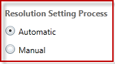 MnCHOICES Screenshot: Resolution Setting Process. Radio buttons for Automatic and Manual.