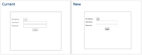 screen shots of the current log in screen and a prototype of the new log in screen on the WPF platform