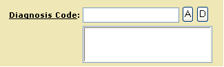 Graphic of the Diagnosis Code field with action buttons "A" and "D" and an additional empty field.