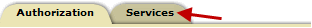Graphic of two file folder tabs; one with the words "Authorization" in one tab and "Services" in the other and an arrow selecting the Services tab. 