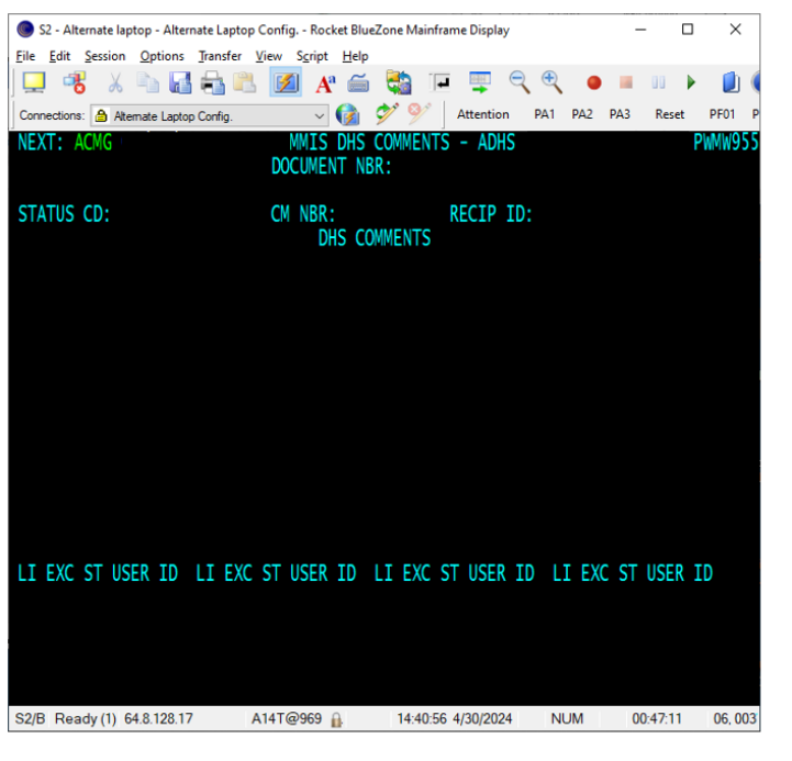 Screenshot of a blank DHS comments screen