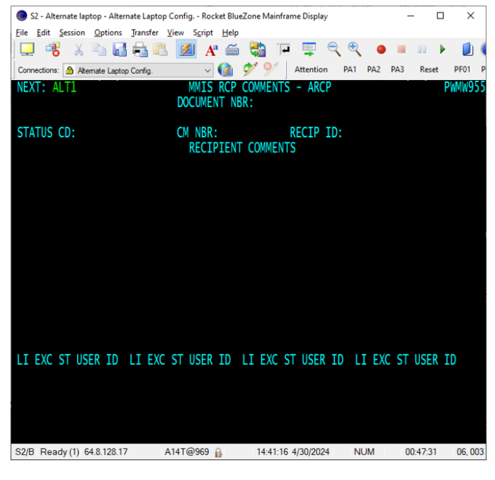Screenshot of a blank recipient comments screen