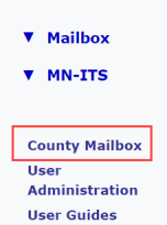 Image of left-hand table of contents on MN-ITS Home Page with County Mailbox highlighted.