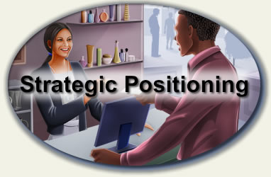 a cashier interacting with a customer with the words "Strategic Positioning" over it
